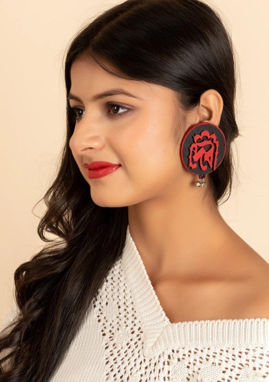 Designer Quirky Red Black Devi Earring with Ghungroo