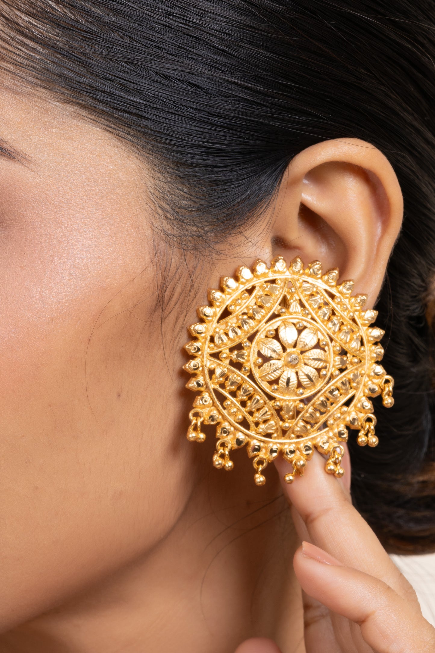 Gold Plated Jumbo Floral Stud Earring