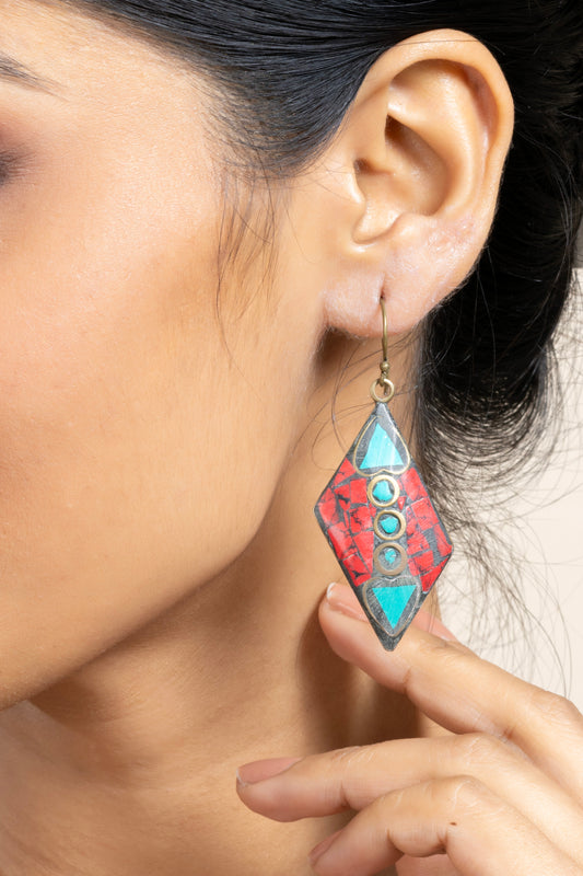 Red Turquoise Blue Tibetan Earring