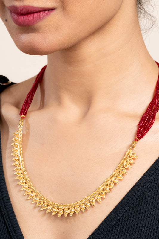 Gold Plated Designer Necklace with Red tassle Dori