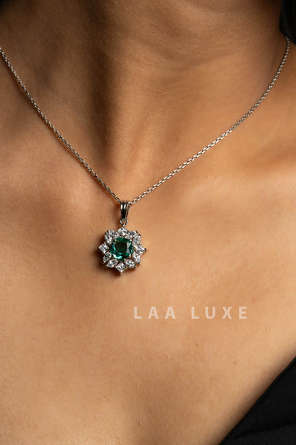 Aqua Blue American Diamond Sterling Silver Necklace & Earrings Set - Lookandadorn.com