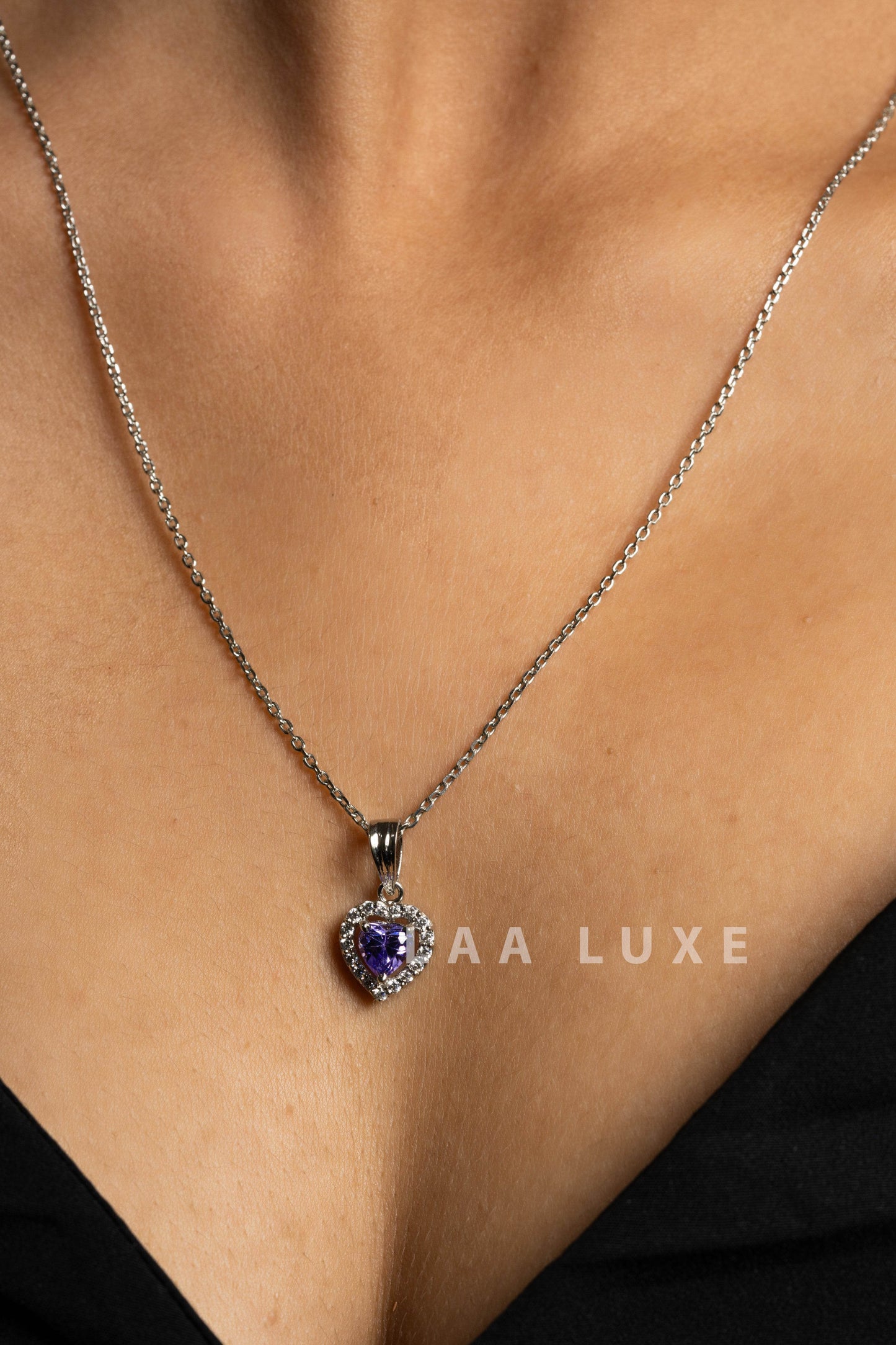 Heart Design Violet Sapphire American Diamond Necklace Set - Lookandadorn.com