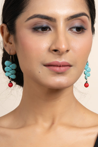 Semi Precious Turquoise Red Drop Earring