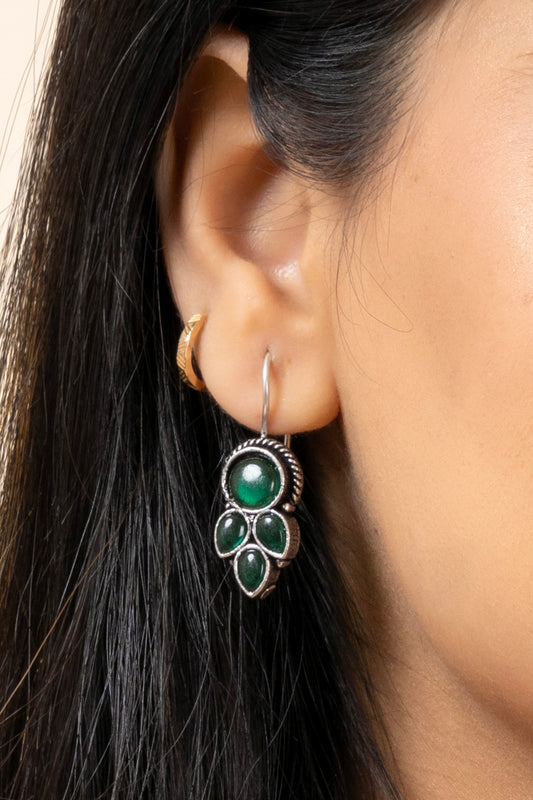 Emerald Green Oxidized Silver Dangler Earring