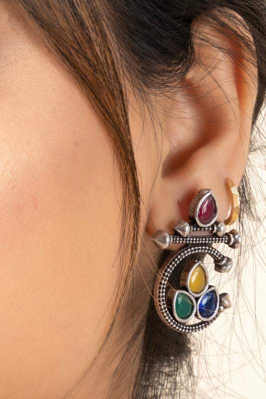 Oxidized Silver Multicolor Stud Earring