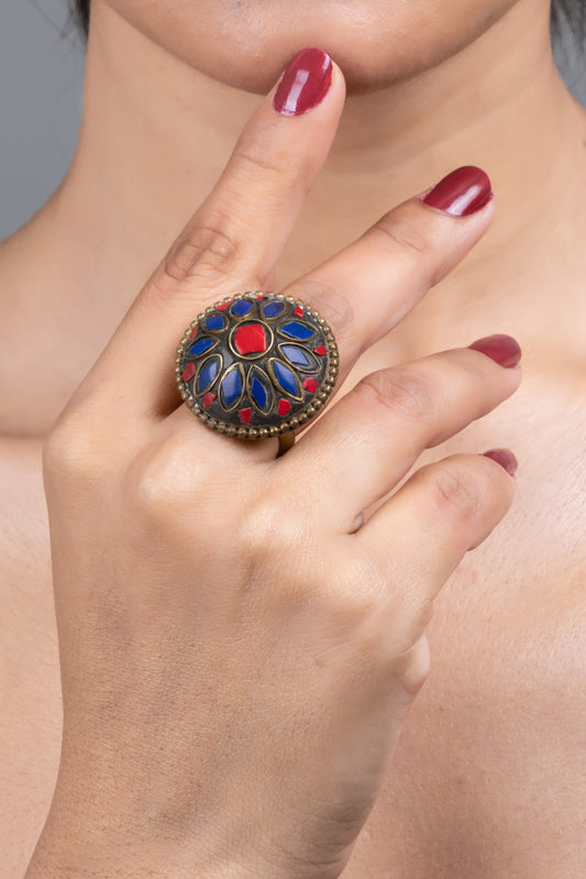 Red Blue Tibetan Finger Ring