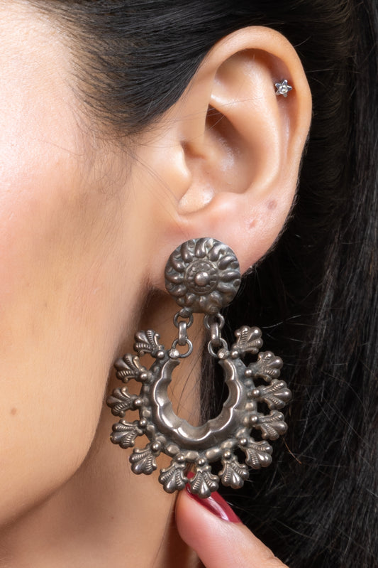 92.5 Pure Silver Stud Chandbali Earring