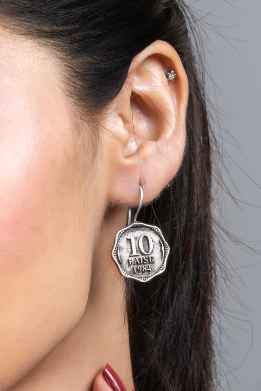 Oxidized Silver Replica Ten Paise Light weight Earring