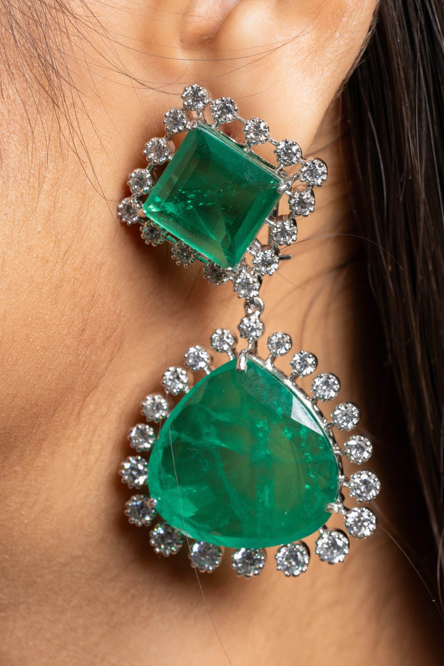 Designer Green Doublet with American Diamond Sterling Silver Necklace Set - Lookandadorn.com