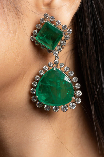 Designer Green Doublet with American Diamond Sterling Silver Necklace Set - Lookandadorn.com