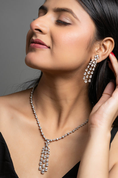 American Diamond Sterling Silver Necklace & Earrings Set - Lookandadorn.com