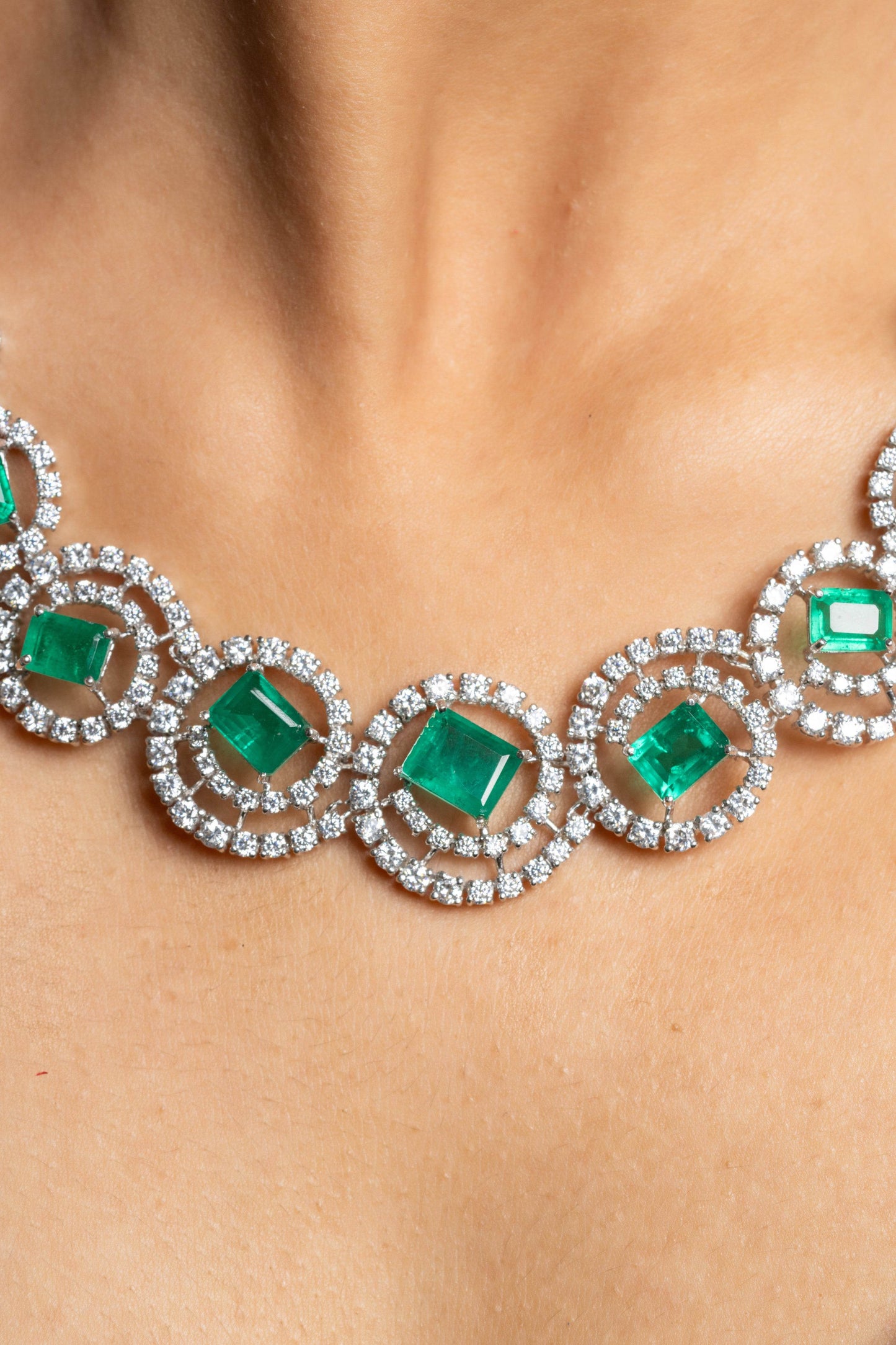 Green Doublet American Diamond Sterling Silver Necklace & Earrings Set - Lookandadorn.com