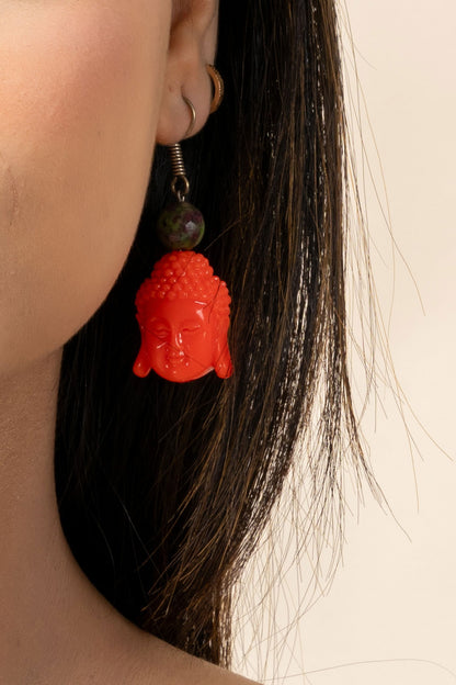 Red Acrylic Buddha Earrings - Stylish Spiritual Jewelry for Zen-Inspired Looks LOOK AND ADORN - designed for you